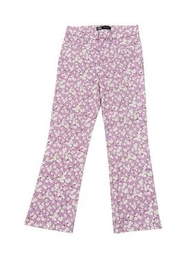 Zara Floral Crop Flare Pants Small Pink Daisy Print High Rise NWOT
